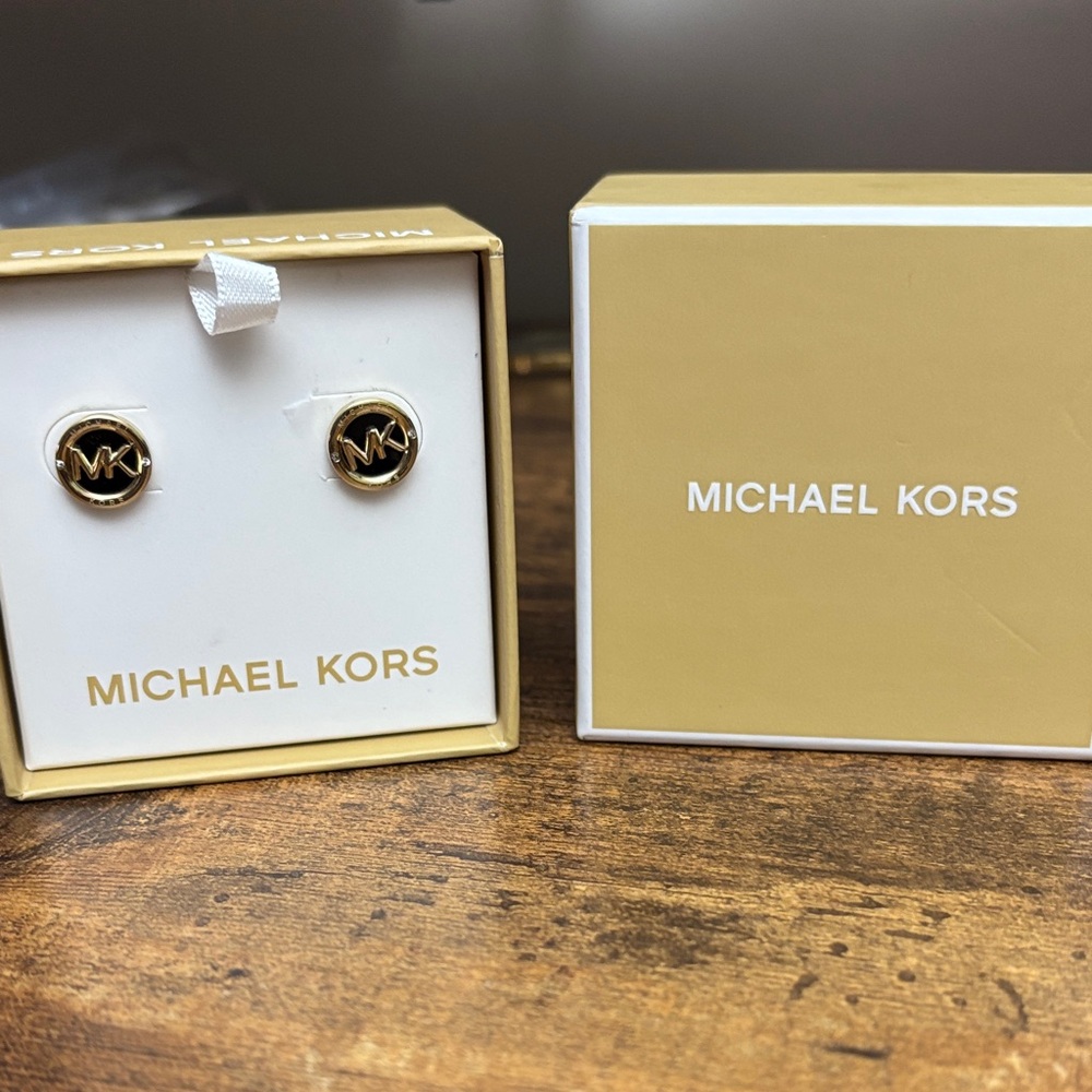 Michael Kors Black and Gold Logo Earrings - Picture 3 of 3